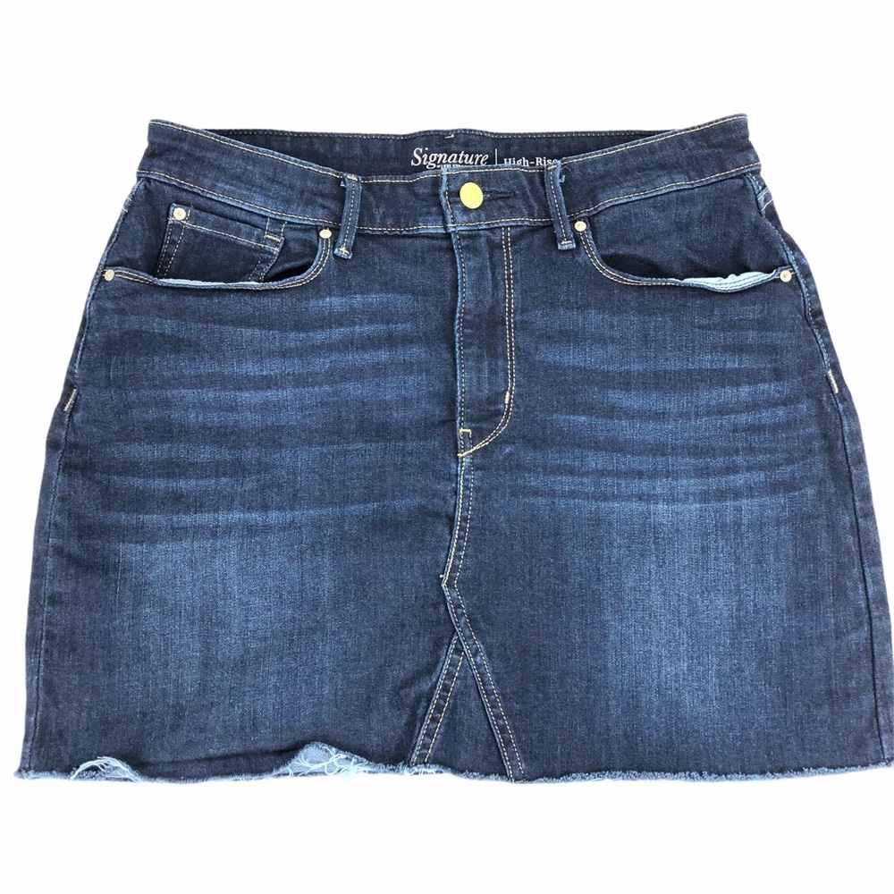 Signature By Levi’s High Rise Dark Wash Denim Skirt 12 Raw Hem